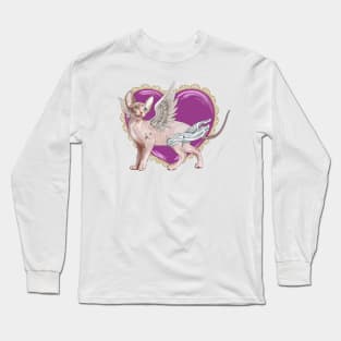 Valentines Day Sphynx Cat Cupid with Heart Long Sleeve T-Shirt